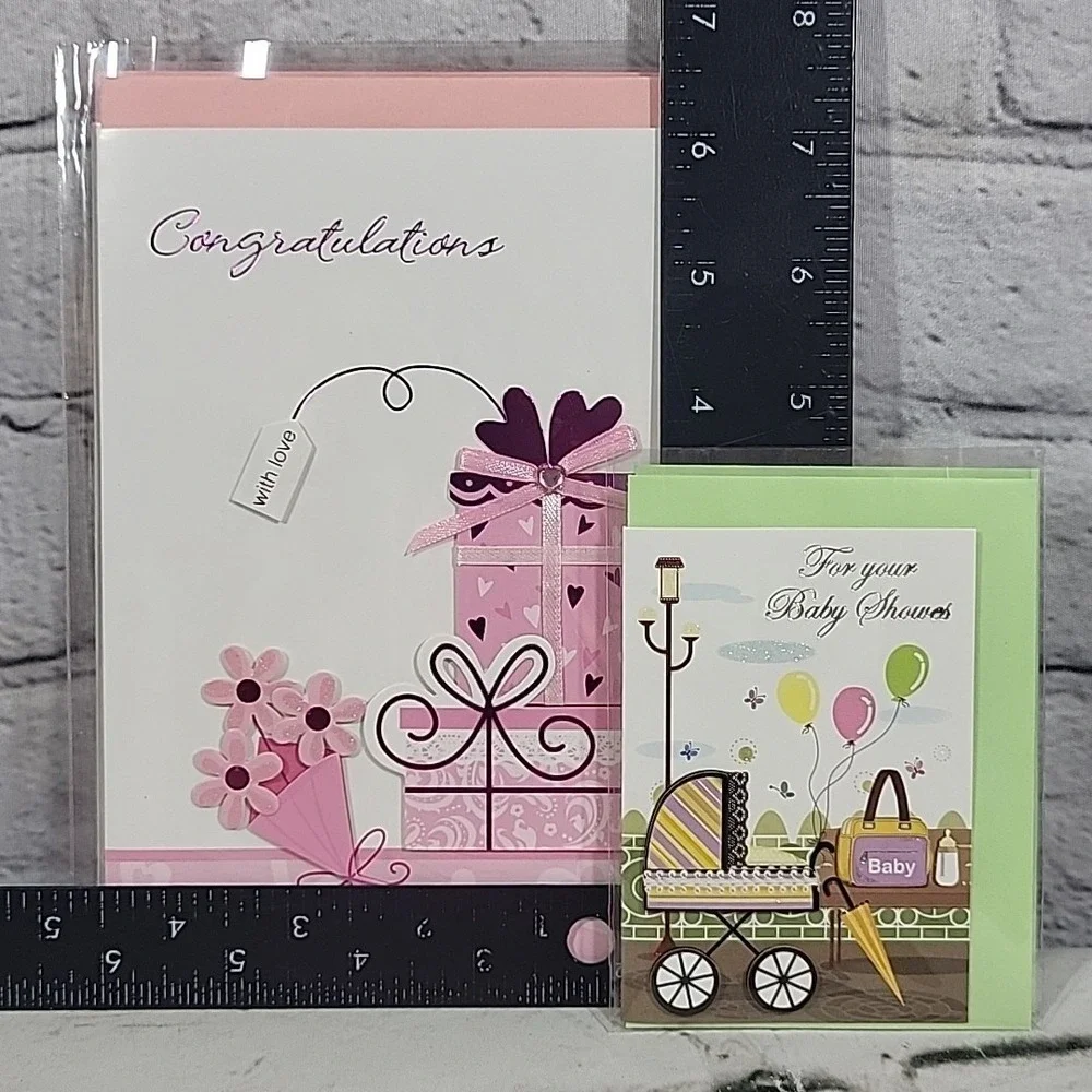 New Greeting Cards Lot Of 5 Baby Arrival Shower Congratulations 3D‎ Pink Green